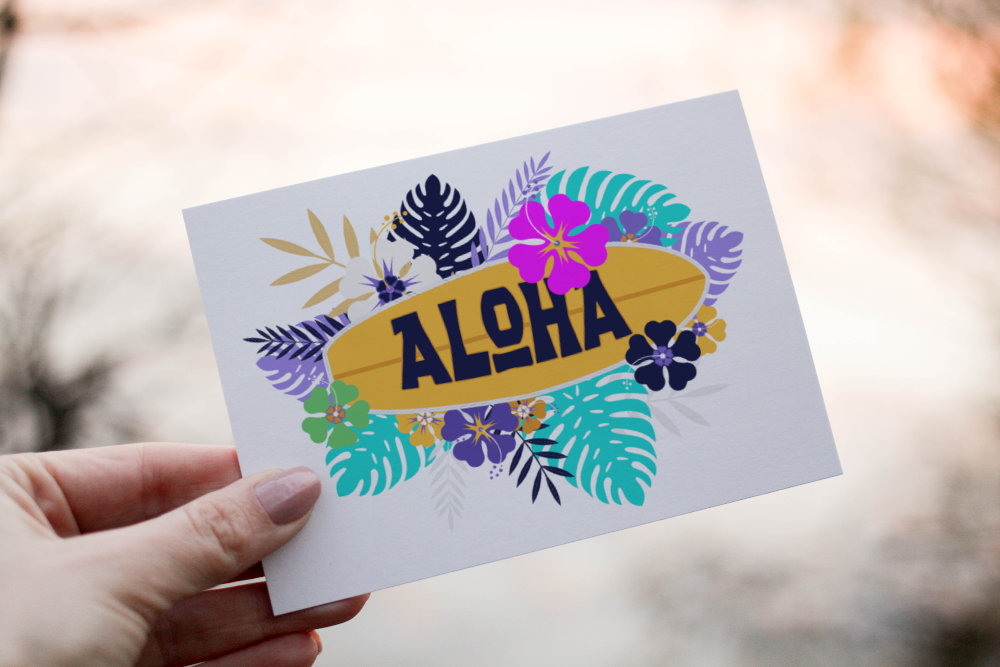 Hawaiian Aloha Birthday Card, Hawaii Text Birthday Card